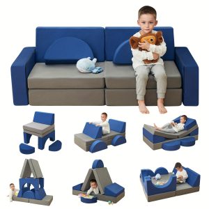 Kids Couch For Boys, Toddler Couch Modular Kids Play Couch, Multifunctional Foam Play Couch For Playroom, Imaginative Convertible Foam Couch For Creative, Kids Couch Toddler Sofa, Blue And Grey