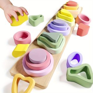 Montessori Wooden Sorting & Stacking Toys for Boys & Girls Ages 1-3 - Educational Shape Sorter and Colorful Blocks Set, Perfect Preschool Gift for Early Learning Skills, Ideal for Christmas & Halloween