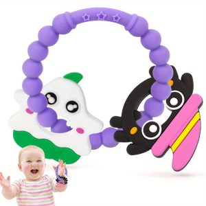 Halloween Baby Teething Toy 3-12 Months, Halloween Teething Ring Toy White Ghost & Pumpkin Baby Teething Toy Cute Halloween Ring Theether Soft Silicone Baby Teething Toy Lovely Gifts Baby Teething Toy