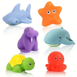 6pcs Soft Rubber Animals, Bath Toys, Ocean Animals Bathtub Shower Toys, Bathtub Toys Water Spray Color Changing Floating Ocean Animals, Swimming Toys Halloween Christmas Gifts