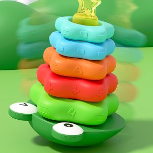 Festive 0-3 Year Olds' Sorting and Stacking Toy: Adorable Froggy Ring Tower in Rainbow Colors