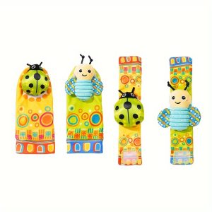 4-Piece Infant Wrist Rattle and Foot Finder Set - Cotton Soft Sensory Developmental Toy with Animal Design for Newborns and Toddlers, Perfect for Shower and Holiday Gifts, Suitable for 0+ Months