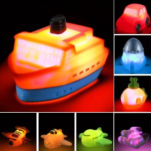 Light Up Bath Toys Floating Rubber Toys Flashing Color Changing Light in Water Bathtub Shower Games Toys for Baby Kids Toddler Child