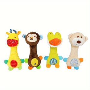 Vibrant & Adorable Plush Animal Rattles For Kids - Soft Cotton Grip Sticks With Cartoon Designs