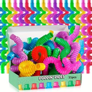 11pcs Pop Tubes, Activity Toys And Fine Motor Skills Learning For Children Aged 18 Months And 12 Years, Top Tier Preschool Toys, Sound Toys, Color Random