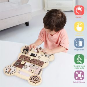 Busy Board Bear For Toddlers Wooden Montessori Toys, Sensory Board, Activity Board For Fine Motor Skills, Travel Toy, Educational Learning Toy For 3 Year Old Boy & Girl With Keys, Locks, Latches Board