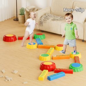 17 Pcs Toddler Balance Beams Stepping Stones for Kids Non-Slip Plastic Physical and Sensory Play Equipment