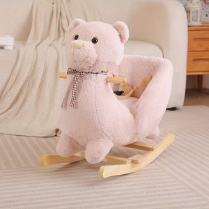 Soft Pink Teddy Bear Rocking Horse: Perfect for 0+ Age, Suitable for Indoor and Outdoor Use - A Cute Gift for Birthdays and More