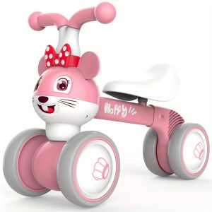 Baby Balance Bike for 1 + Year Old Boy and Girl, Indoor Outdoor Non-Pedal Baby Walker Toys for 10-36 Months Toddlers, Silent Wheels, 1st Birthday Gift, Kids First Bike Pink Mouse