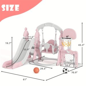 Kids 5 In 1 Slide And Swing Set, Slide For Toddlers Outdoor Playset With Basketball Hoop, Football Frame, Swing Halloween Christmas Gift