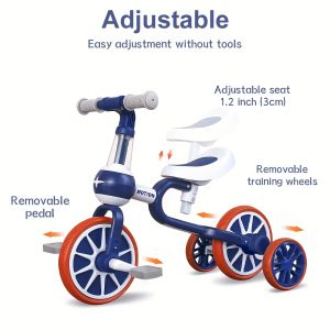 3 In 1 Kids Tricycles Gift For 2-4 Years Old Boys Girls With Detachable Pedal And Training Wheels, Baby Balance Bike Trikes Riding Toys For Toddler